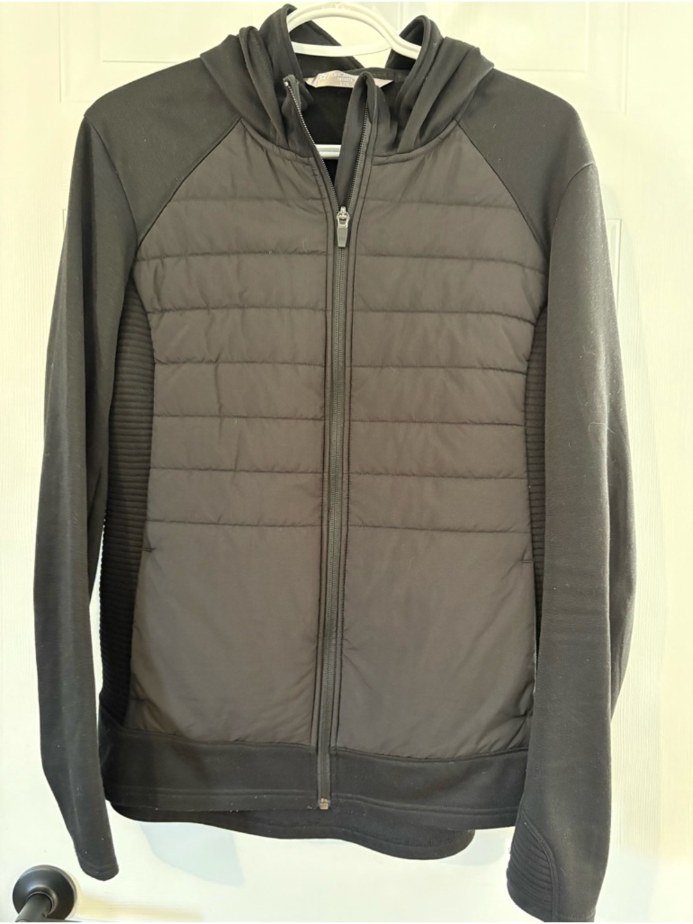 Black Quilted Hooded Zip-Up Jacket